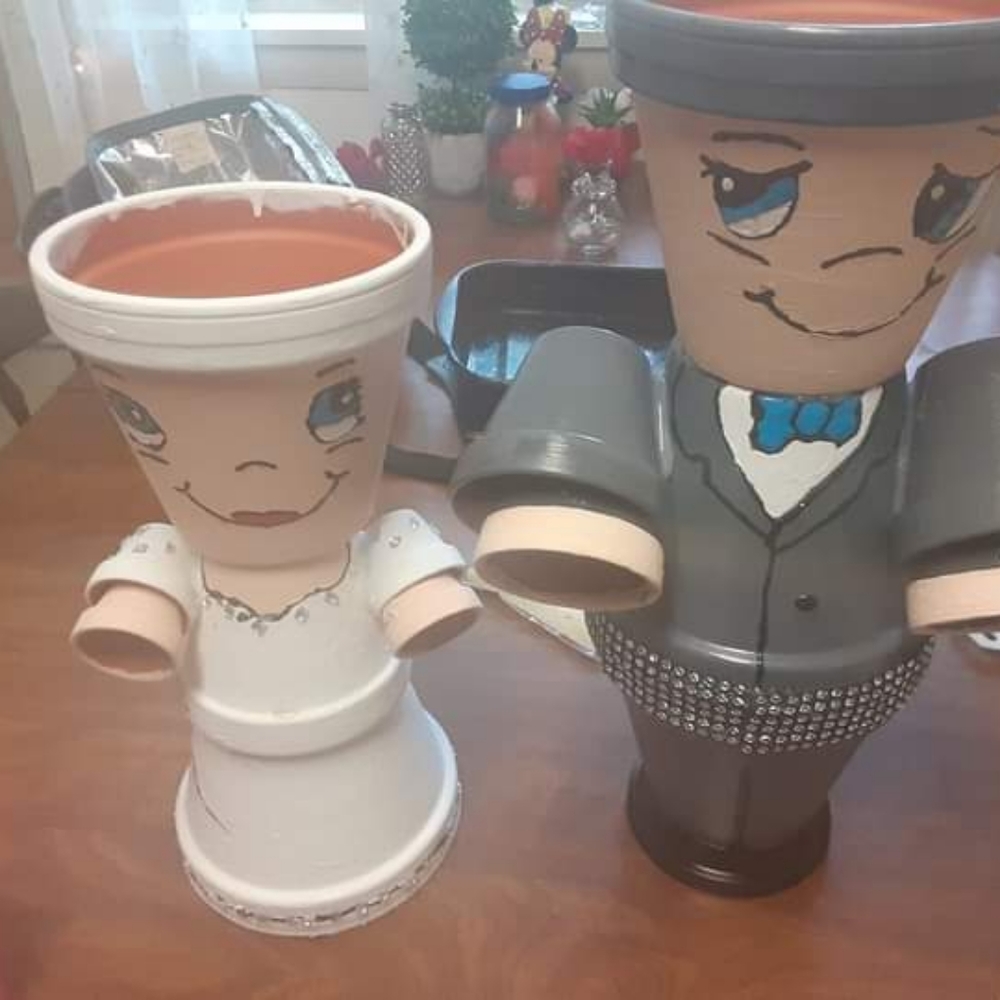 Home-made wedding people flower pot